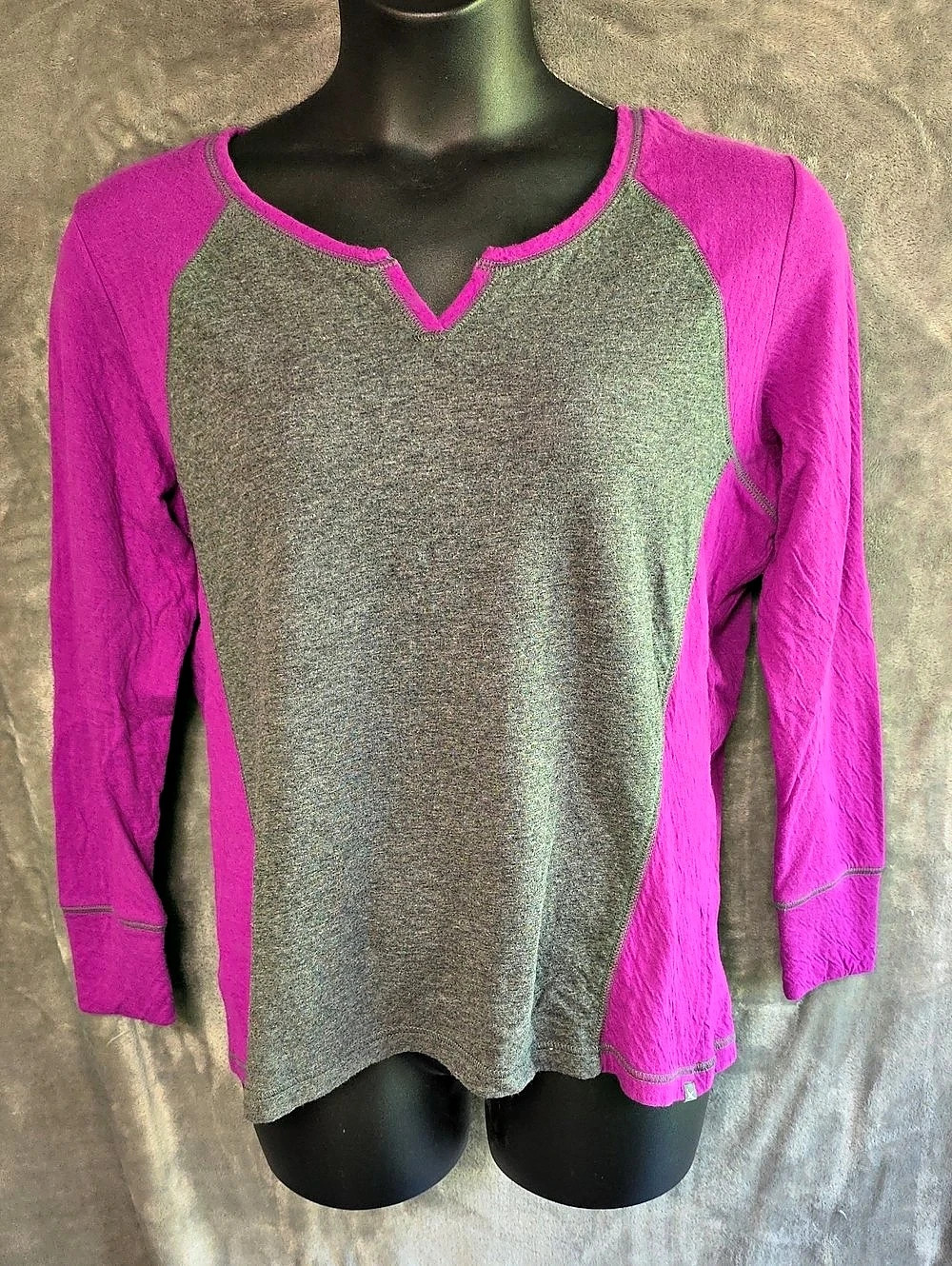 Eddie Bauer Long Sleeve Cotton Top in Purple & Gray Size 2XL